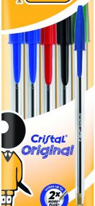 BOLSA 5 BOLIGRAFOS CRISTAL CON CUERPO TRANSPARENTE TRAZO 0,4MM. COLORES SURTIDOS (2A+1N+1R+1V) BIC 802054