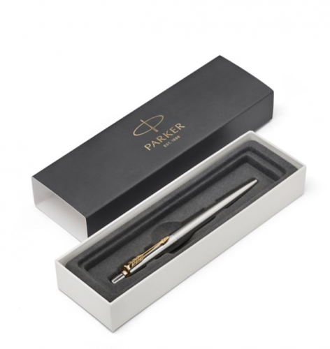 BOLÍGRAFO RETRÁCTIL JOTTER DE ACERO INOXIDABLE CON RIBETE DORADO PUNTO MEDIO TINTA AZUL PARKER 1953182 - Imagen 2