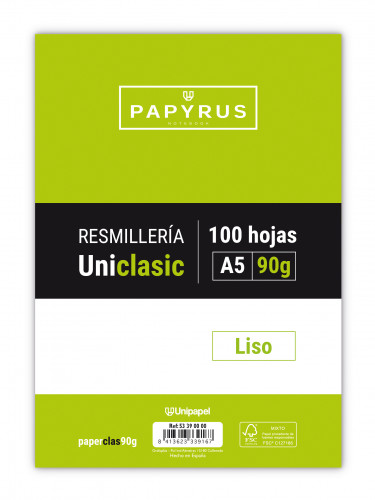 RECAMBIO PAQUETE 100 HOJAS A5 UNICLASIC 90 GR. LISO SIN MARGEN PAYRUS 53390000