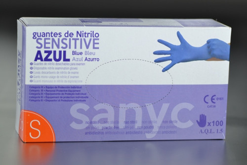 PAQUETE DE 100 GUANTES NITRILO SENSITIVE S/P T-P P-100 EXAMEN SANICEN GU103