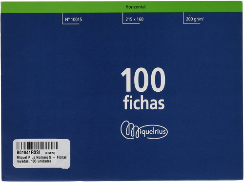 100 FICHAS DE CARTULINA RAYADA (200X120 MM) NÂș. 4 MARIOLA 3114R