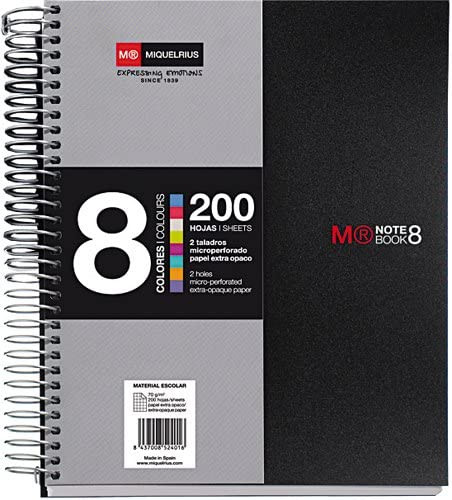 CUADERNO ESPIRAL NB-8 A5 200 HOJAS 5X5MM POLIPROPILENO NEGRO MIQUELRIUS 42007
