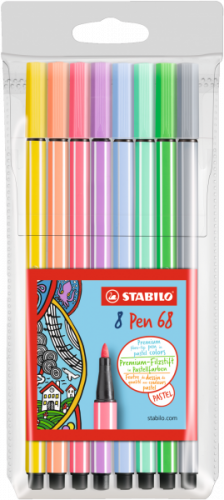 ESTUCHE ROTULADORES PUNTA FIBRA MEDIA 1MM. PEN 8 UNIDADES COLORES PASTEL STABILO 68/8-01