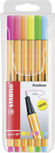 ESTUCHE ROTULADOR PUNTA FINA 0,4MM. POINT 88 CON 6 UNIDADES NEON STABILO 88/6-1