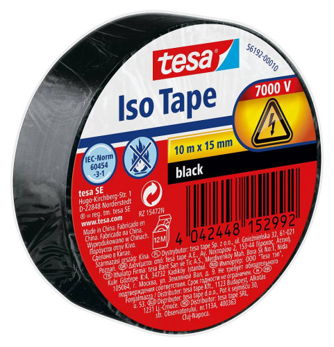 ROLLO CINTA AISLANTE PVC 15MMX10METROS NEGRA TESA 56192-00010-22