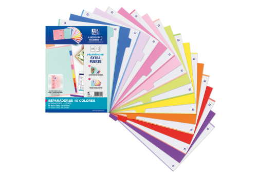 KIT SEPARADORES PP 500 MICRAS A4 10 POSICIONES COLORES PASTEL Y VIVOS OXFORD 400159038