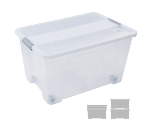 CAJA DE ALMACENAJE CON TAPA Y RUEDAS 52 LITROS 40X57X32CM PP TRANSPARENTE ARCHIVO 2000 CP1482052 CS TP