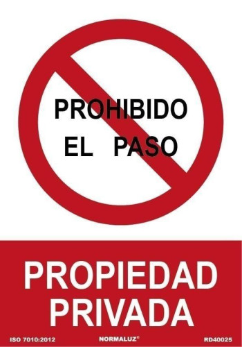 SEÑAL "PROHIBIDO EL PASO PROPIEDAD PRIVADA" 21X30CM PP ROJO Y BLANCO ARCHIVO 2000 6174-09 RJ