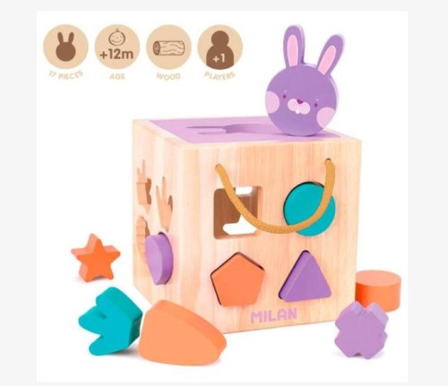 JUGUETE EDUCATIVO DE MADERA CUBO PARA ENCAJAR PIEZAS 'RABBIT' MILAN 660505