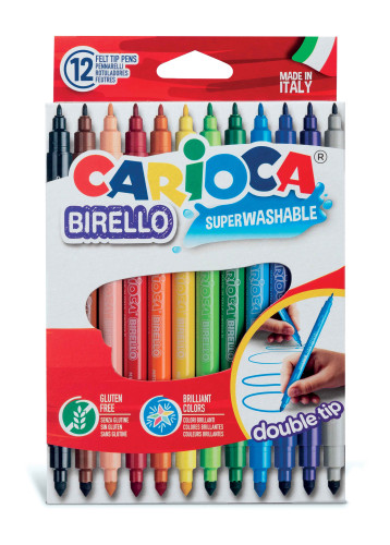 CAJA 12 ROTULADORES COLORES DOBLE PUNTA BIRELLO CARIOCA 41457