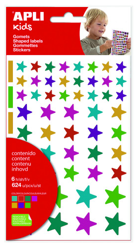 BOLSA DE GOMETS - PEGATINAS ESTRELLAS MULTICOLOR 6 HOJAS APL