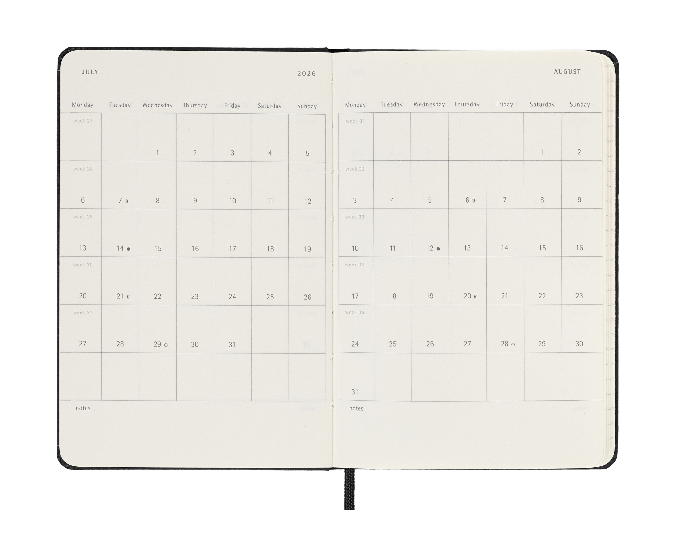 AGENDA 18M 2025-2026 SEMANAL P (9 X 14 CM) NEGRA TAPA DURA MOLESKINE DHB18WN2Y26 - Imagen 5