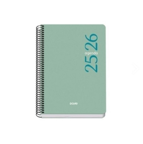 AGENDA ESCOLAR 2025-2026 TAMAÑO A5 TAPA POLIPROPILENO SEMANA VISTA MODELO ESENCIAL BASIC VERDE DOHE 52070