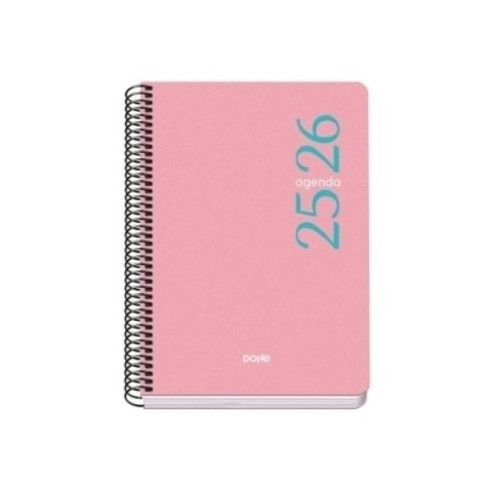 AGENDA ESCOLAR 2025-2026 TAMAÑO A5 TAPA POLIPROPILENO DÍA PÁGINA MODELO ESENCIAL BASIC ROSA DOHE 52073