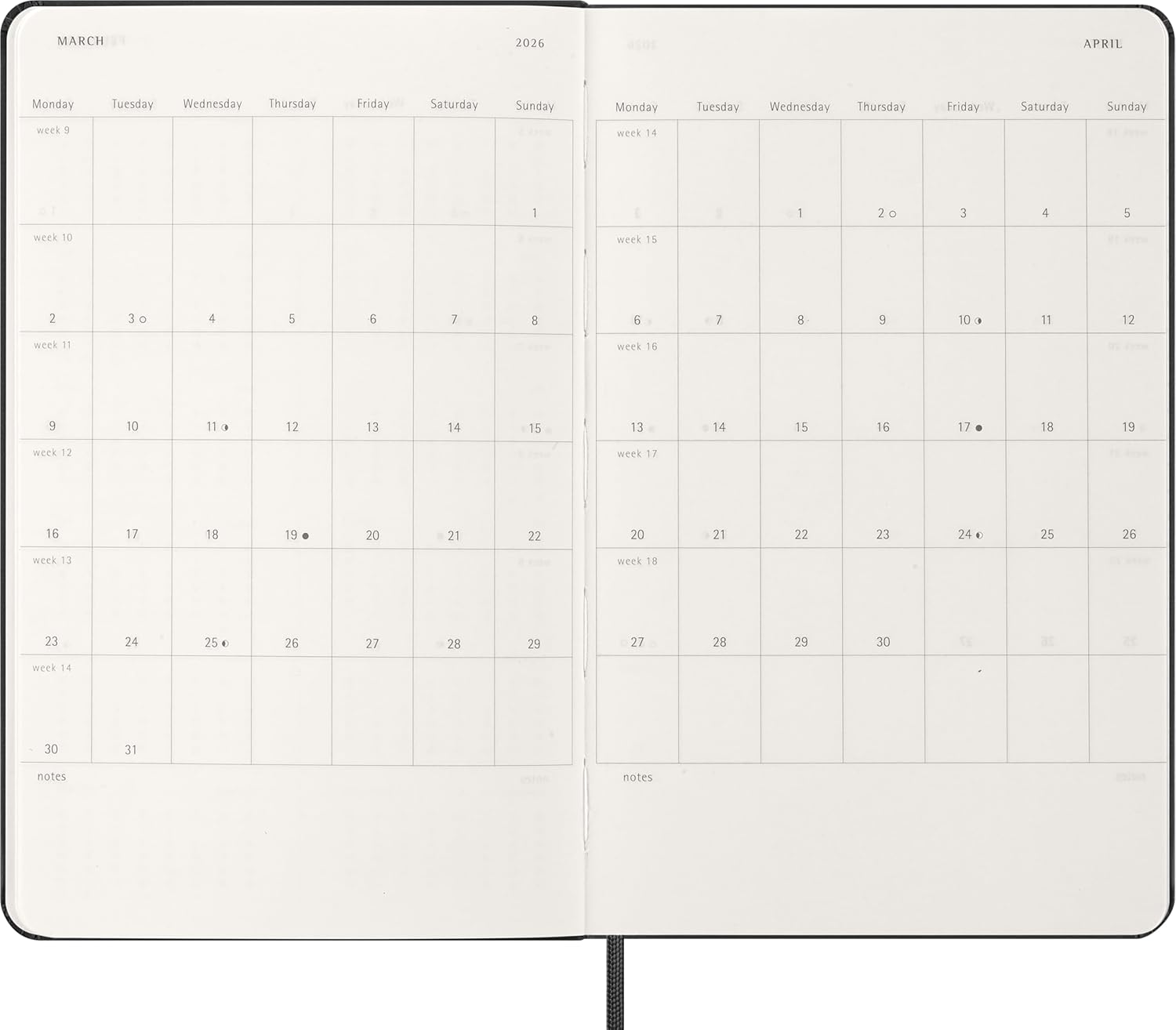 AGENDA 2026 TAPA DURA 12 MESES SEMANAL HORIZONTAL L (13 X 21 CM) NEGRA MOLESKINE DHB12WH3Y26 - Imagen 5