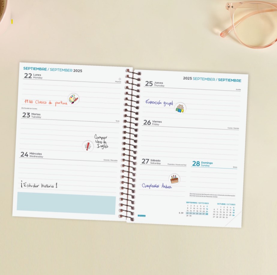 AGENDA ESCOLAR 2025-2026 SECUNDARIA 8ยบ 120X164 SEMANA VISTA HORIZONTAL NEGRO+ FINOCAM 634224026 - Imagen 2