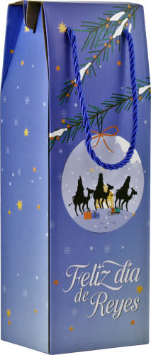 CAJA CON ASA MENSAJES EFECTO MADERA BOTELLERO REYES MAGOS (13X36X10 CM) COLORES SURTIDOS BISMARK 333603