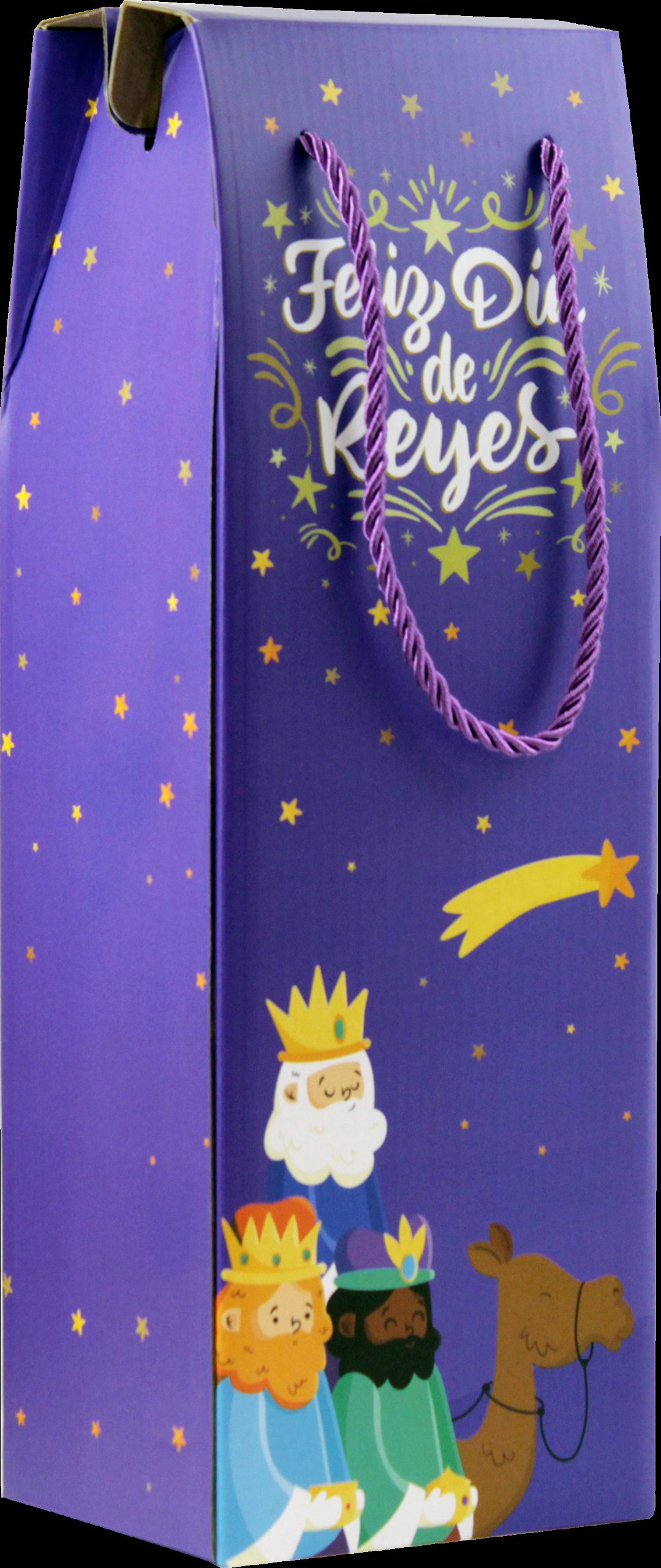 CAJA CON ASA MENSAJES EFECTO MADERA BOTELLERO REYES MAGOS (13X36X10 CM) COLORES SURTIDOS BISMARK 333603 - Imagen 2
