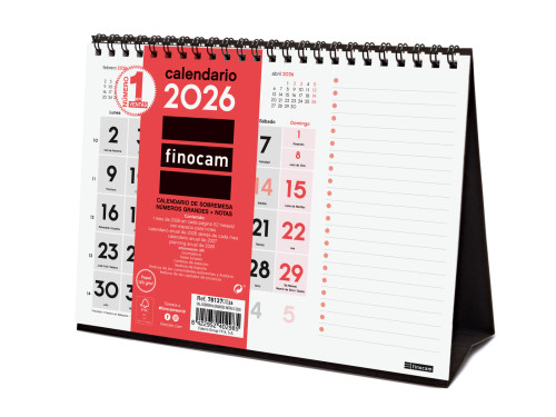 CALENDARIO 2026 SOBREMESA NEUTRO NUMEROS GRANDES+NOTAS S 210X150MM FINOCAM 781370026