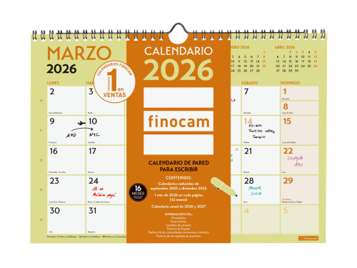 CALENDARIO 2026 NEUTRO PARED ESCRIBIR GRAFIK A4 210X297MM FINOCAM 787220126