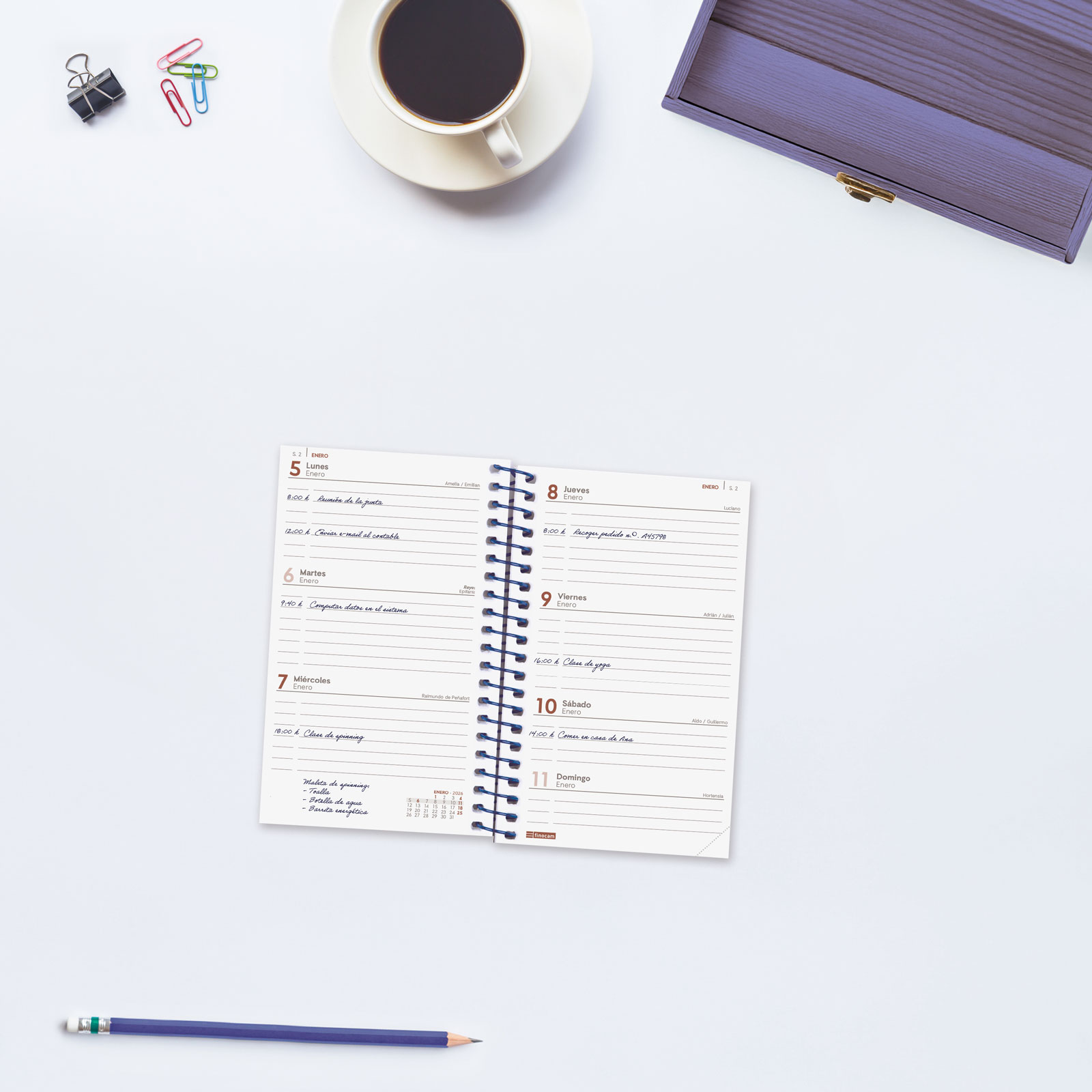 AGENDA 2026 BASIC YEAR E3 79X127MM SEMANA VISTA HORIZONTAL AZUL FINOCAM 741421026 - Imagen 2
