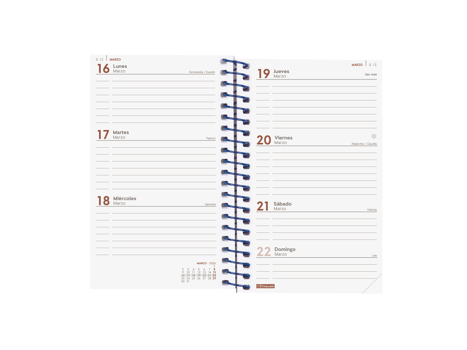 AGENDA 2026 BASIC YEAR E3 79X127MM SEMANA VISTA HORIZONTAL AZUL FINOCAM 741421026 - Imagen 4