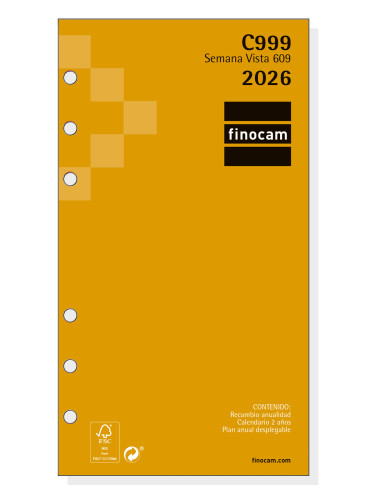 RECAMBIO ANUAL 2026 C999 CLASSIC609 94X171MM SEMANA VISTA HORIZONTAL FINOCAM 201260026