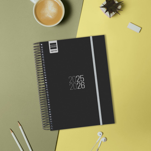 AGENDA ESCOLAR 2025-2026 ESPIR E10-155X212 1DIA PAGINA NEGRO+ FINOCAM 633126026