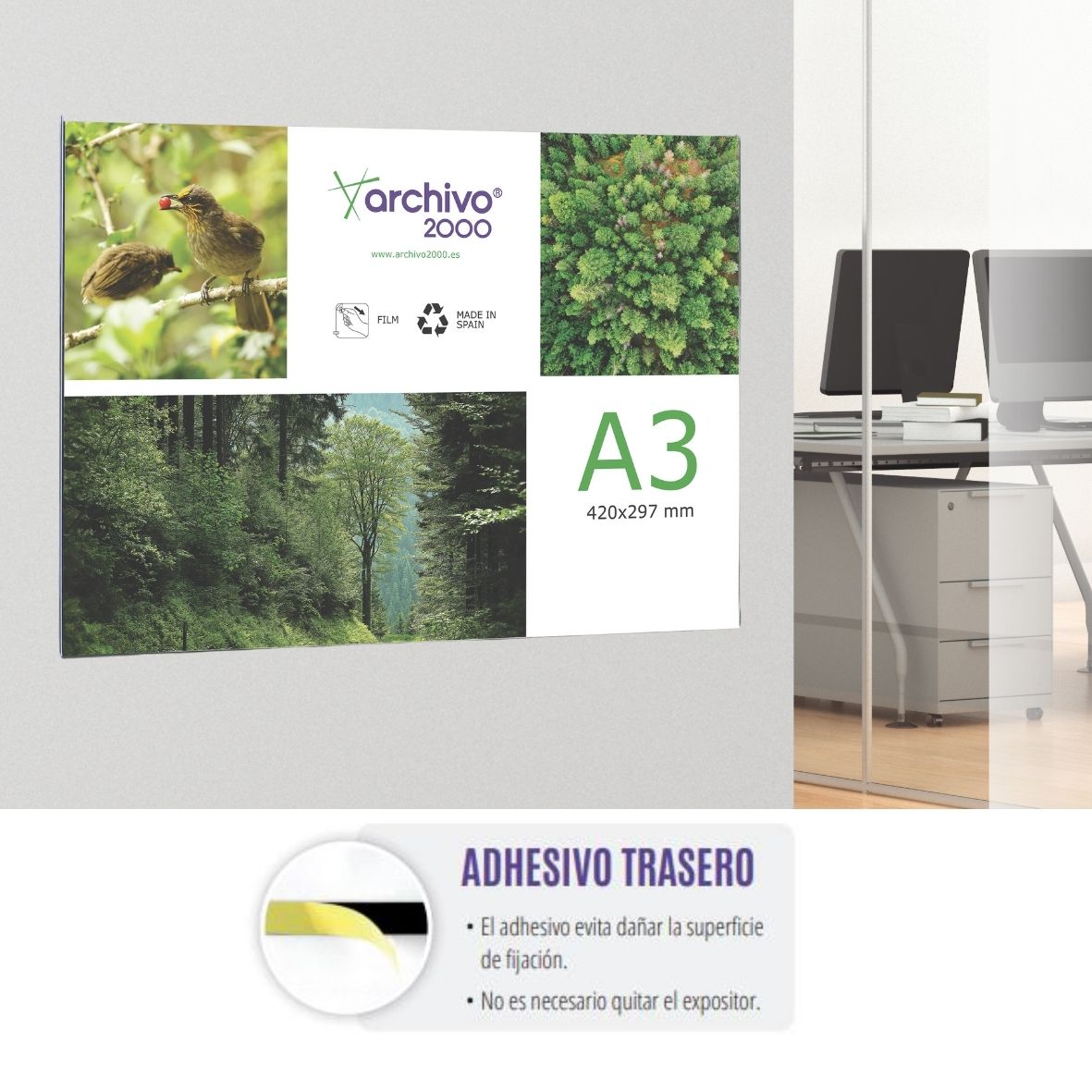 PORTAFOLLETOS MURAL PREMIUM A3 HORIZONTAL ADHESIVO 420x300MM ARCHIVO 2000 6157ACSTP - Imagen 3
