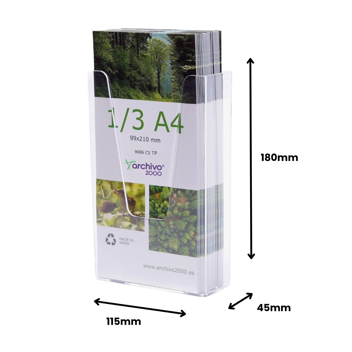 PORTAFOLLETOS MURAL PREMIUM 1/3 A4 VERTICAL 45x115x180MM ARCHIVO 2000 9006CSTP - Imagen 2