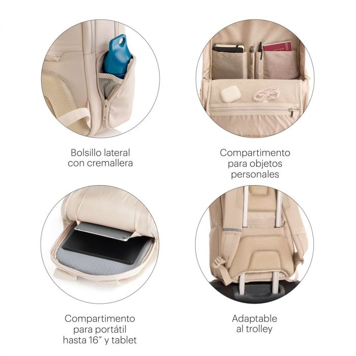 MOCHILA MEDIANA COLOR BEIGE BAG TO WORK MIQUELRIUS MR19564 - Imagen 3