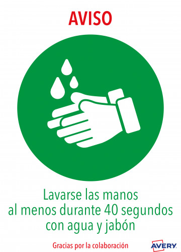 SEÑALES ADHESIVOS PREIMPRESO "LAVARSE LAS MANOS" SOBRE DE 2 HOJAS EN A4 AVERY AV_KITCOVID1_ES