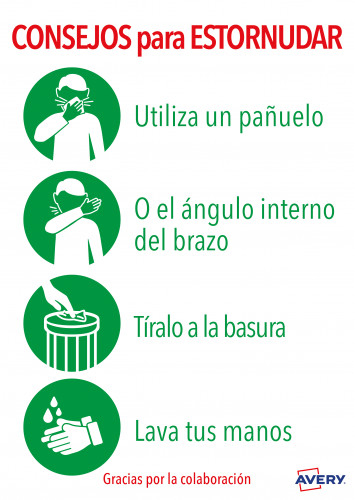 SEÑALES ADHESIVOS PREIMPRESO "CONSEJO PARA ESTORNUDAR" SOBRE DE 2 HOJAS EN A4 AVERY AV_KITCOVID5_ES