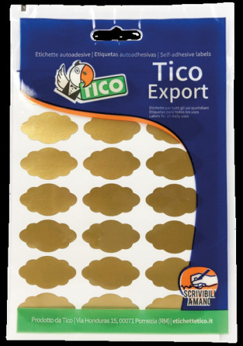 PAQUETE 10 HOJAS ETIQUETAS SATINADAS ORO 36X19 MM TICO E-GL-3619